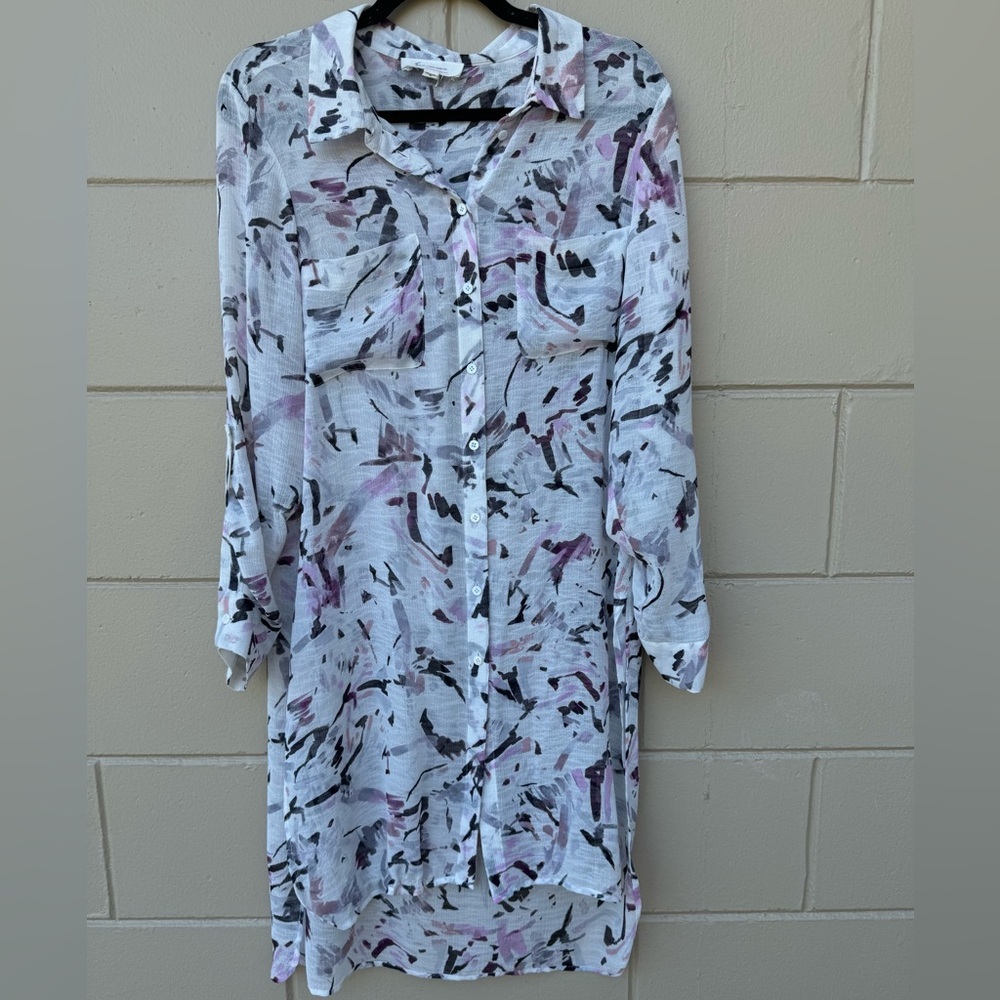Two by Vince Camuto Duster Blouse Women's Size Medium White Black Purple…